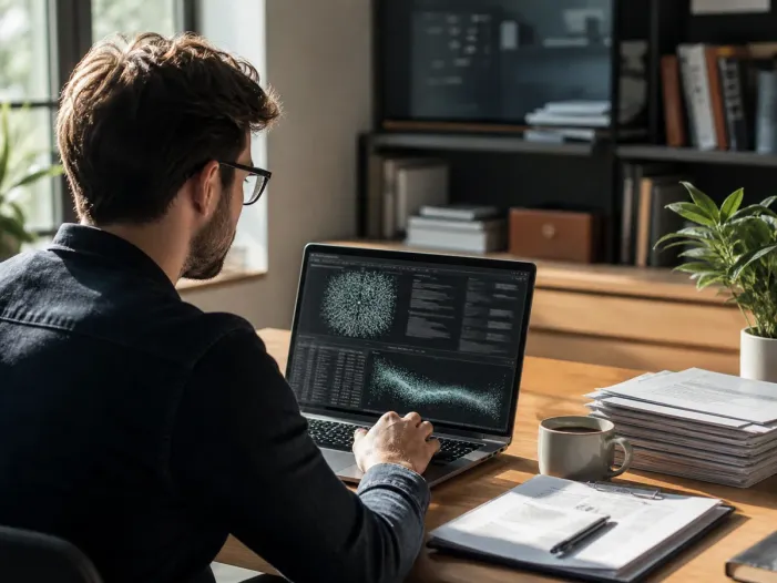 individual exploring deep web content on laptop