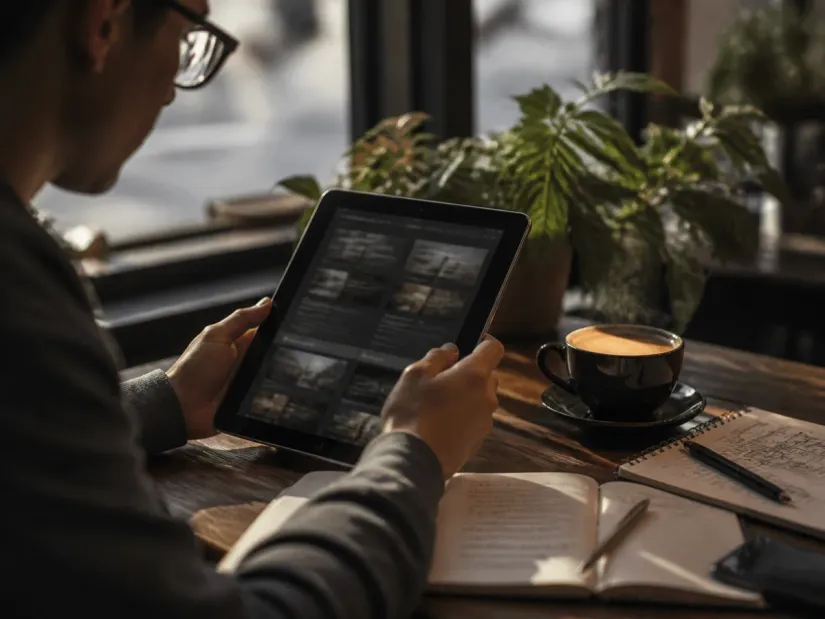 person with tablet exploring Hidden Wiki links