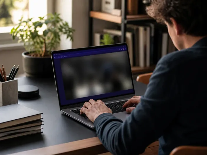 person using Tor Browser in home office