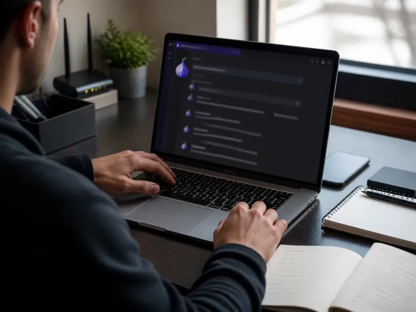 user exploring dark web alternatives on laptop